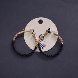 Gold-Toned and Black Twisted Hoop Earrings